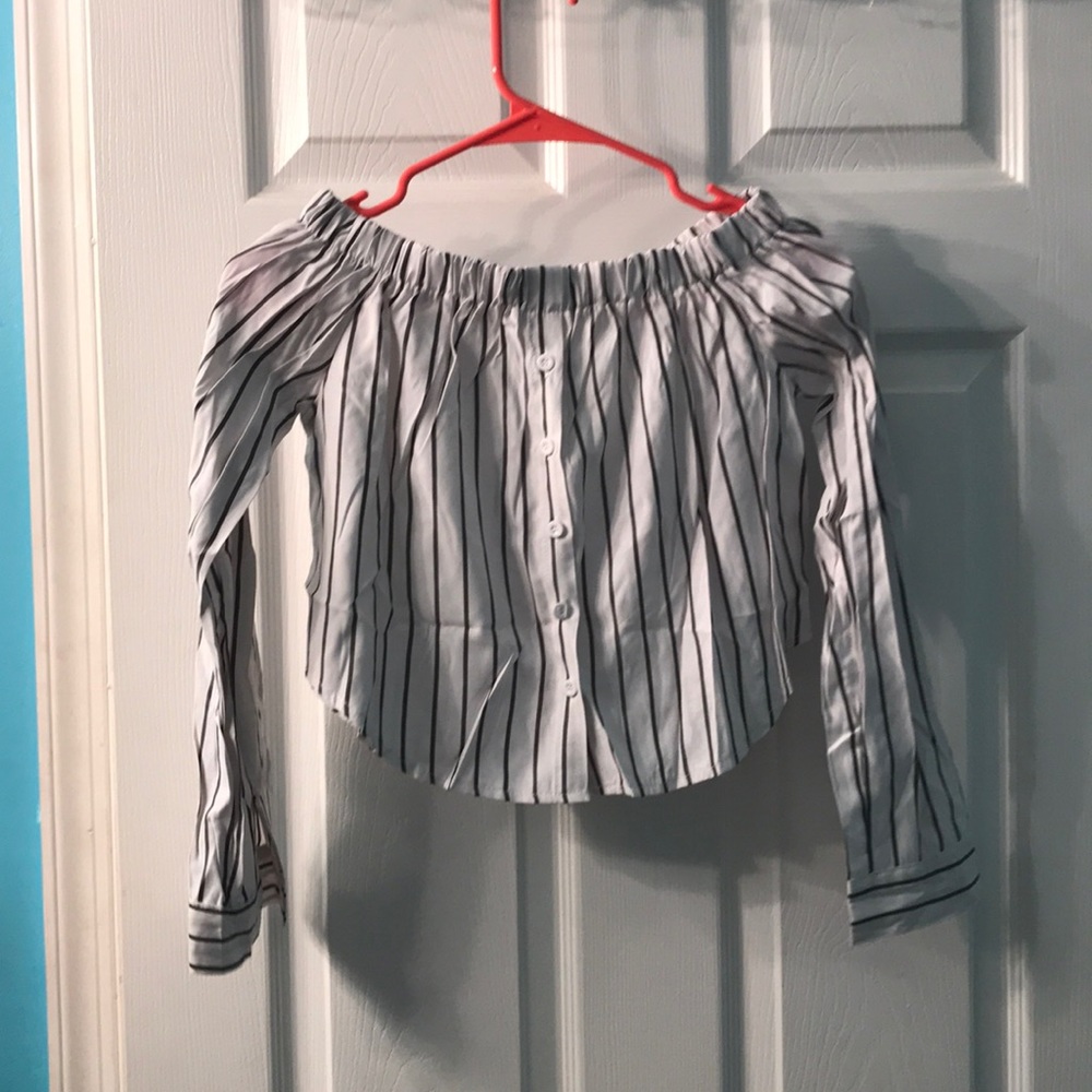 NEW!!! Striped Off the shoulder button up Shirt